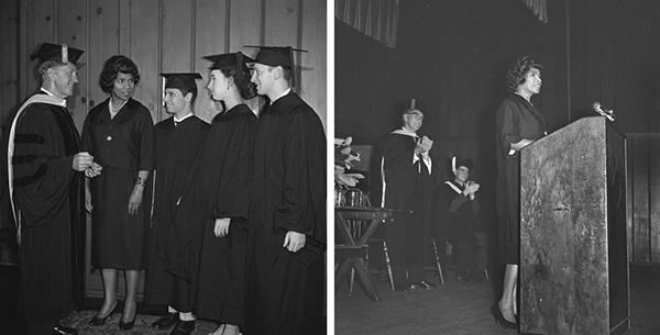 woman giving speech at commencement